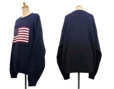 画像2: 1990's~ "FOCUS" American Flag Pullover Cotton Sweater 　NAVY　size L (表記 L) (2)