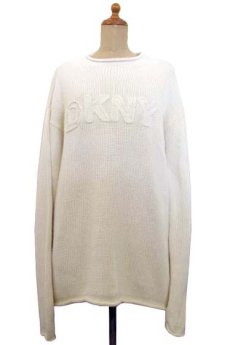 画像1: 00's~ "DKNY" Mock Neck Pullover Sweater  Ivory size M (表記 L) (1)