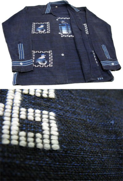 画像1: 1970's OLD Guatemara Shirts  NAVY系　size L 位  (表記 なし )