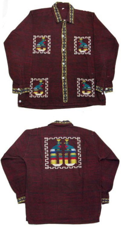 画像1: 1970's OLD Guatemara Shirts  WineRed系　size S-M 位  (表記 なし )
