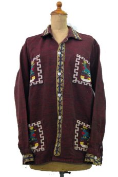 画像1: 1970's OLD Guatemara Shirts  WineRed系　size S-M 位  (表記 なし ) (1)