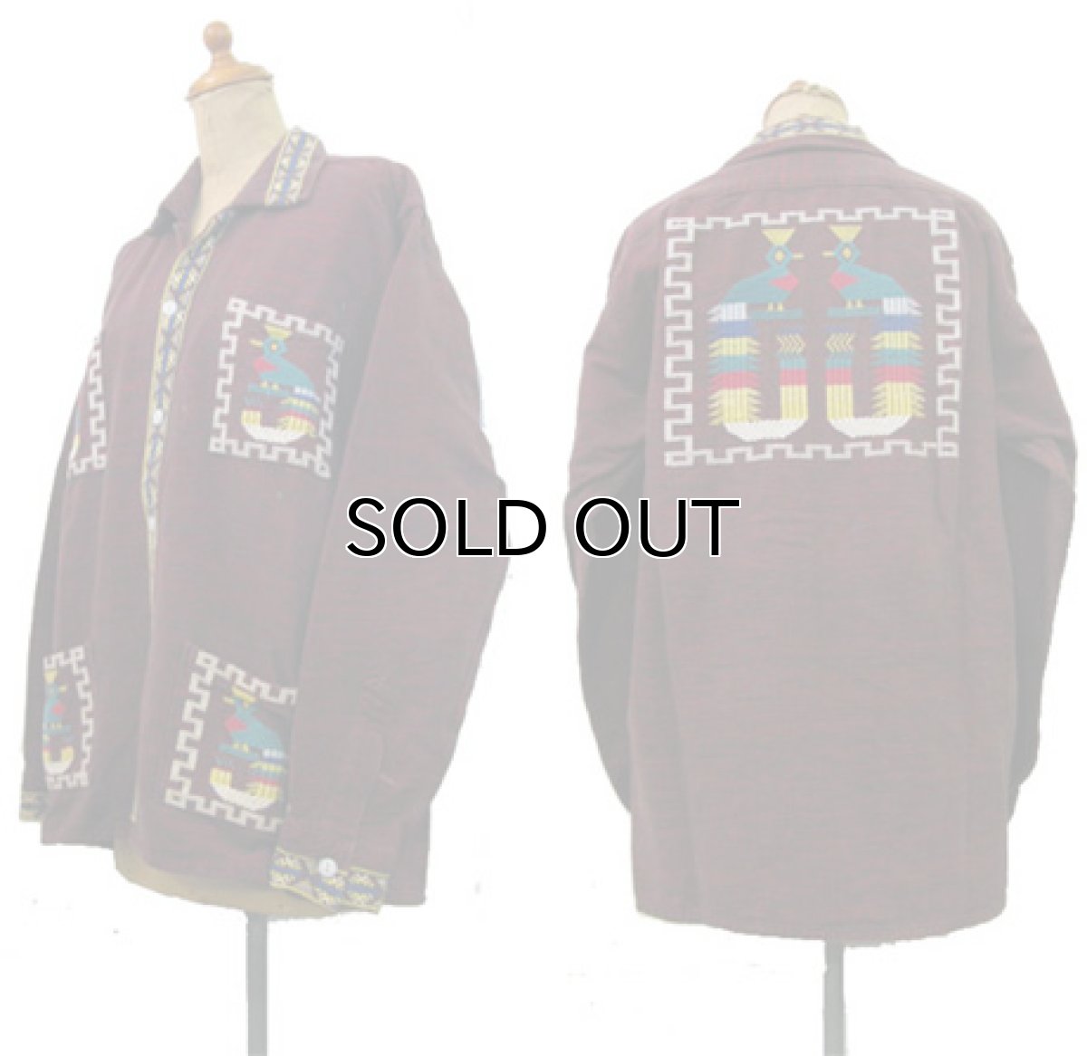 画像2: 1970's OLD Guatemara Shirts  WineRed系　size S-M 位  (表記 なし ) (2)