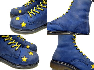 画像1: "KANGOL" 8-Hole Nubuck Leather Boots Blue / Yellow  made in England　 size 約25cm  ( 表記 不明)