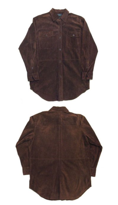 画像1: "LAUREN Ralph Lauren" Leather Shirts　D.BROWN　size M 位 (表記 S)