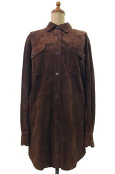 画像1: "LAUREN Ralph Lauren" Leather Shirts　D.BROWN　size M 位 (表記 S) (1)