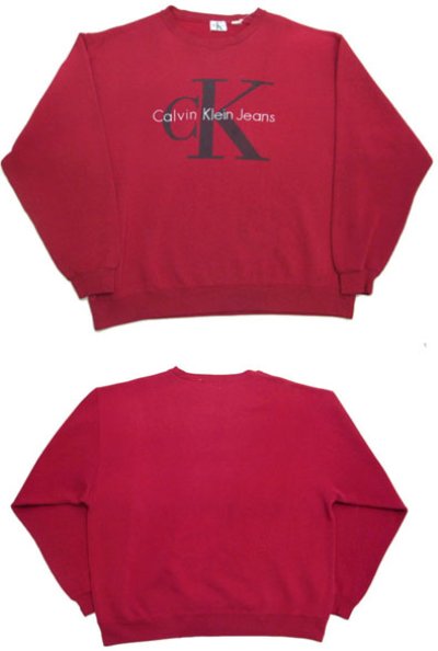 画像1: 1990's "Calvin Klein Jeans" Pullover Print Sweat　RED　size L 位 (表記 なし)