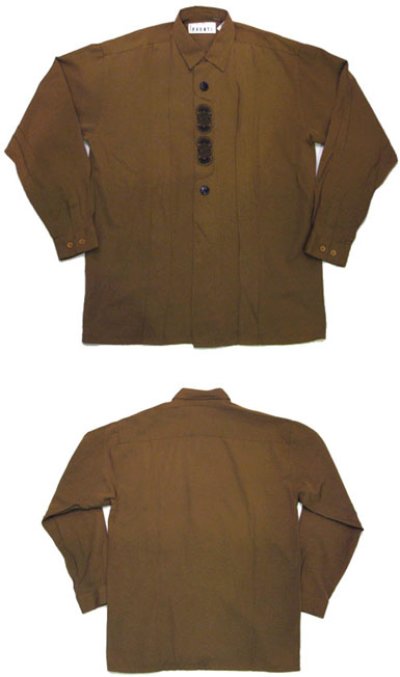 画像1: 1980's~ "PRONTI" L/S Design Rayon Shirts　Mustard系　size L (表記 M 10-12)