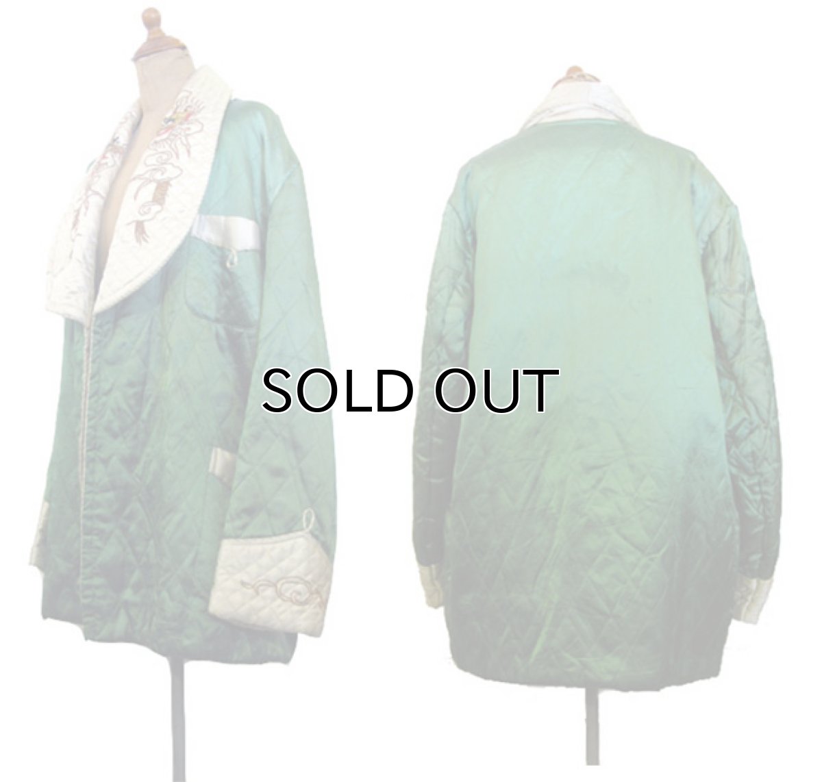 画像2: 1950's Souvenir Satin Gown　GREEN / NATURAL　size Free (表記 なし) (2)