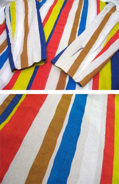 画像1: ~1970's "I.MAGNIN" Stand Collar Long Shirts　Multi Stripe　size Mぐらい (表記 M)