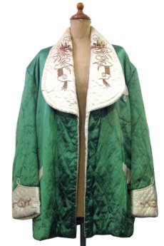 画像1: 1950's Souvenir Satin Gown　GREEN / NATURAL　size Free (表記 なし) (1)