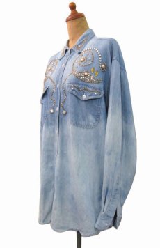 画像2: 1980's~ "Clodia Dee" Rhinestone Denim L/S Shirts　Blue Denim　size M-L (表記 M) (2)