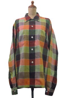 画像1: 1960's "Wrinkle Free" OLD L/S Shirts Check Pattern　RED / GREEN 系　size L (表記 16-16 1/2 L) (1)