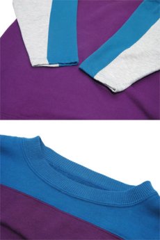 画像4: 1990's Pullover Football Style Sweat　3-Tone BLUE / PURPLE / GREY　size L 位 (表記 なし) (4)