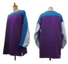 画像2: 1990's Pullover Football Style Sweat　3-Tone BLUE / PURPLE / GREY　size L 位 (表記 なし) (2)