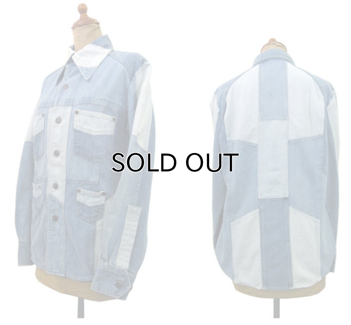 画像2: 1970's  OLD Patch Work Denim L/S Shirts BLUE 系 size S (表記 M) (2)