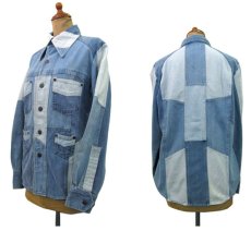 画像2: 1970's  OLD Patch Work Denim L/S Shirts　BLUE 系　size S (表記 M) (2)