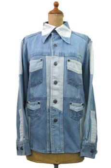 画像1: 1970's  OLD Patch Work Denim L/S Shirts　BLUE 系　size S (表記 M) (1)