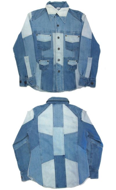 画像1: 1970's  OLD Patch Work Denim L/S Shirts　BLUE 系　size S (表記 M)