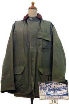 画像1: 1940's~ "HINSON" Corduroy Collar Hunting Jacket　OLIVE　size M-L位  (表記 38) (1)