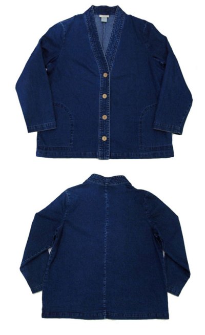 画像1: "TRAVEL SMITH" Collarless Denim Cotton Jacket　Blue Denim　sizeL-XL 位 (表記 Women XL)