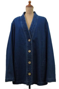 画像1: "TRAVEL SMITH" Collarless Denim Cotton Jacket　Blue Denim　sizeL-XL 位 (表記 Women XL) (1)
