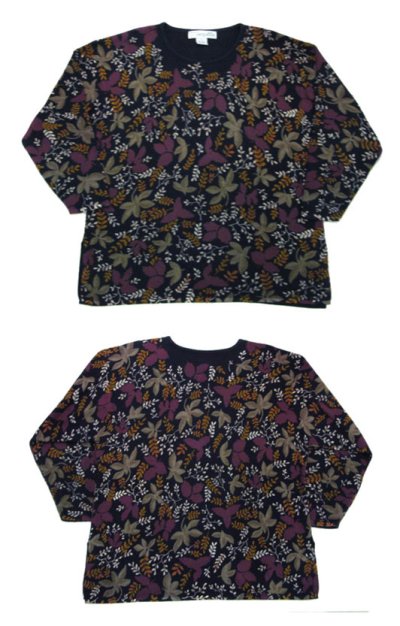 画像1: 1990's~ "CHRYSANTHEME" Pullover Sweater (総柄)　NAVY　size L (表記 Women 3X)