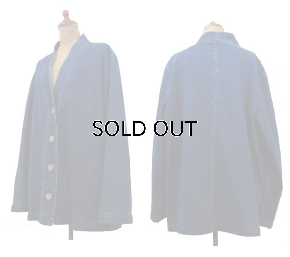 画像2: "TRAVEL SMITH" Collarless Denim Cotton Jacket　Blue Denim　sizeL-XL 位 (表記 Women XL) (2)