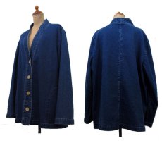 画像2: "TRAVEL SMITH" Collarless Denim Cotton Jacket　Blue Denim　sizeL-XL 位 (表記 Women XL) (2)