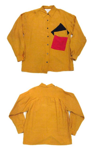 画像1: 1980's~ "ANGELA TONG" L/S Design Rayon Shirts　Mustard系　size S (表記 6)