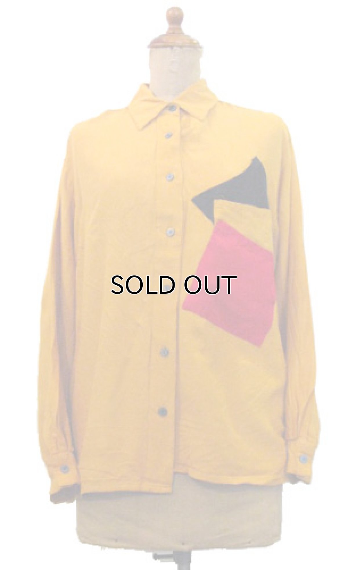 画像1: 1980's~ "ANGELA TONG" L/S Design Rayon Shirts　Mustard系　size S (表記 6) (1)