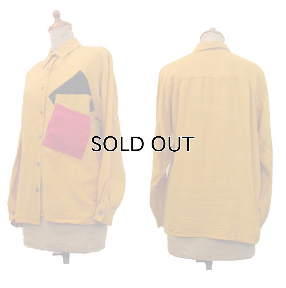 画像2: 1980's~ "ANGELA TONG" L/S Design Rayon Shirts　Mustard系　size S (表記 6) (2)