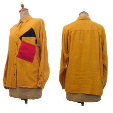 画像2: 1980's~ "ANGELA TONG" L/S Design Rayon Shirts　Mustard系　size S (表記 6) (2)