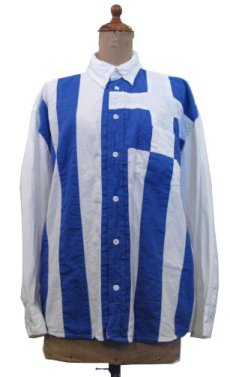 画像1: 1980's~ EUROPE L/S Design Cotton Shirts　WHITE / BLUE　size S (表記 XS) (1)