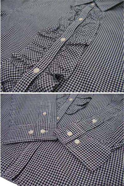 画像2: "LAUREN Ralph Lauren" Gingham Check Frill Shirts　BLACK / WHITE　size S (表記 Women's L)