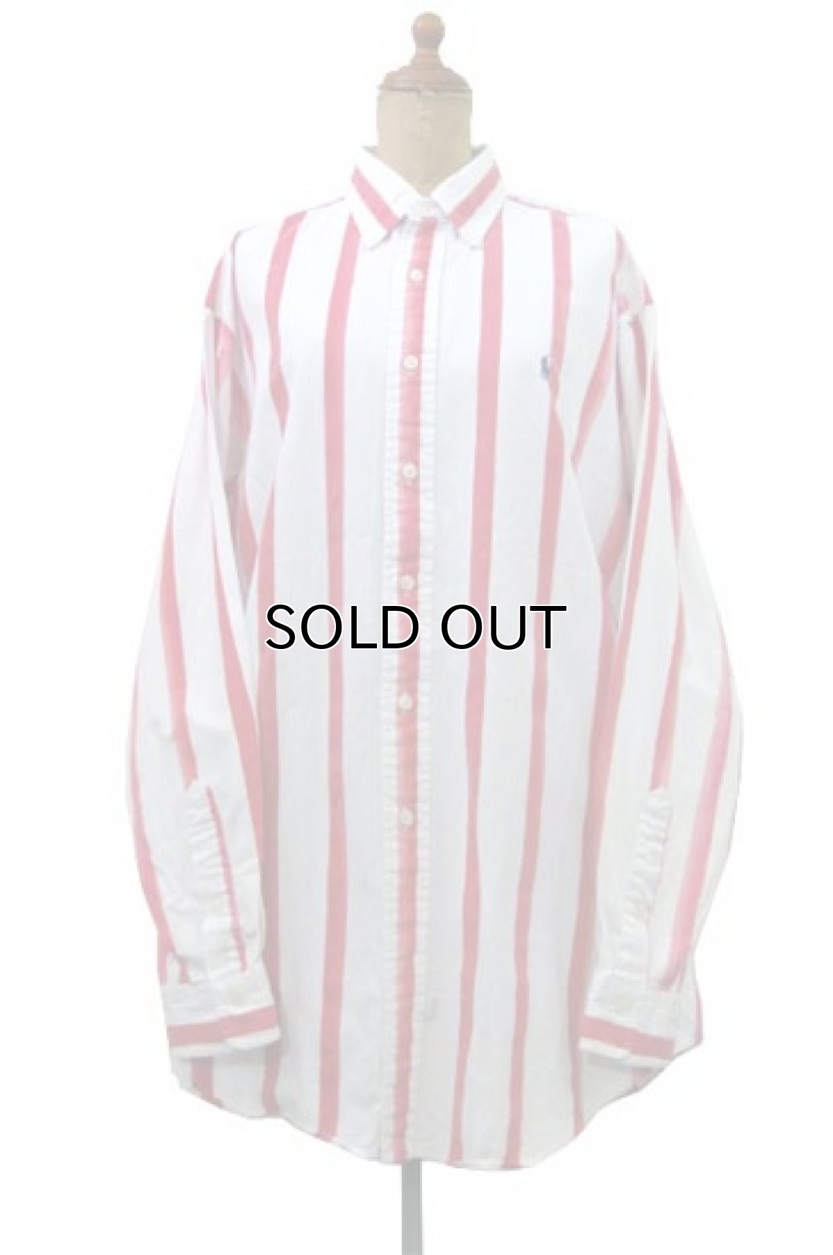 画像1: "Ralph Lauren" Stripe B/D Shirts　WHITE / RED　size M (表記 XL) (1)