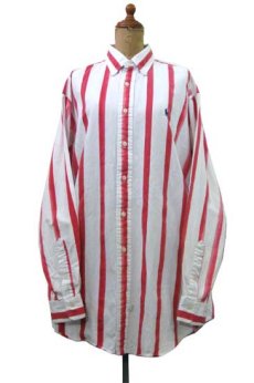 画像1: "Ralph Lauren" Stripe B/D Shirts　WHITE / RED　size M (表記 XL) (1)