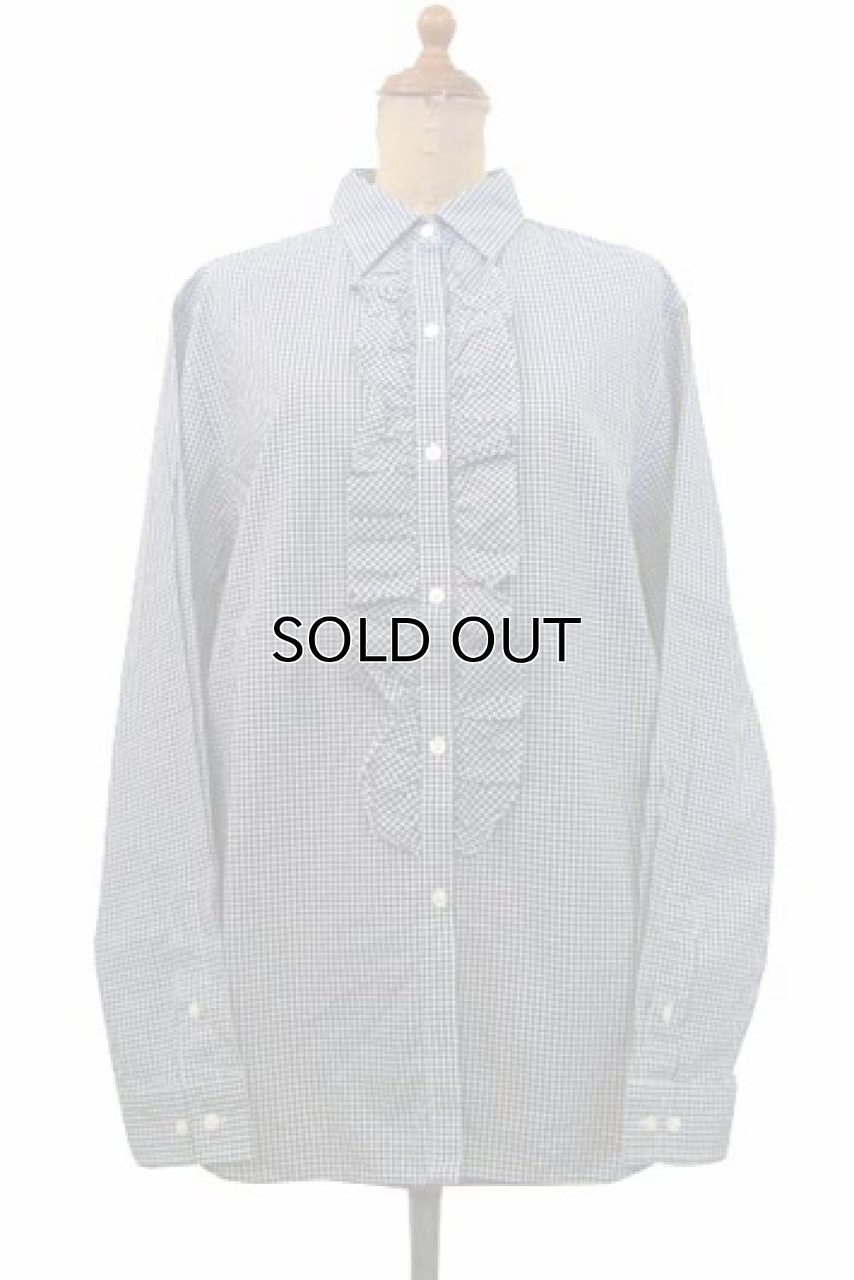 画像1: "LAUREN Ralph Lauren" Gingham Check Frill Shirts　BLACK / WHITE　size S (表記 Women's L) (1)