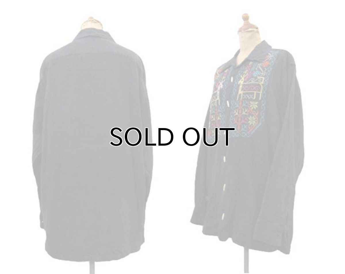 画像2: 1970's L/S Embroidery Cotton Shirts BLACK size M-L (表記 なし) (2)