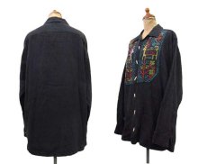 画像2: 1970's L/S Embroidery Cotton Shirts　BLACK　size M-L (表記 なし) (2)