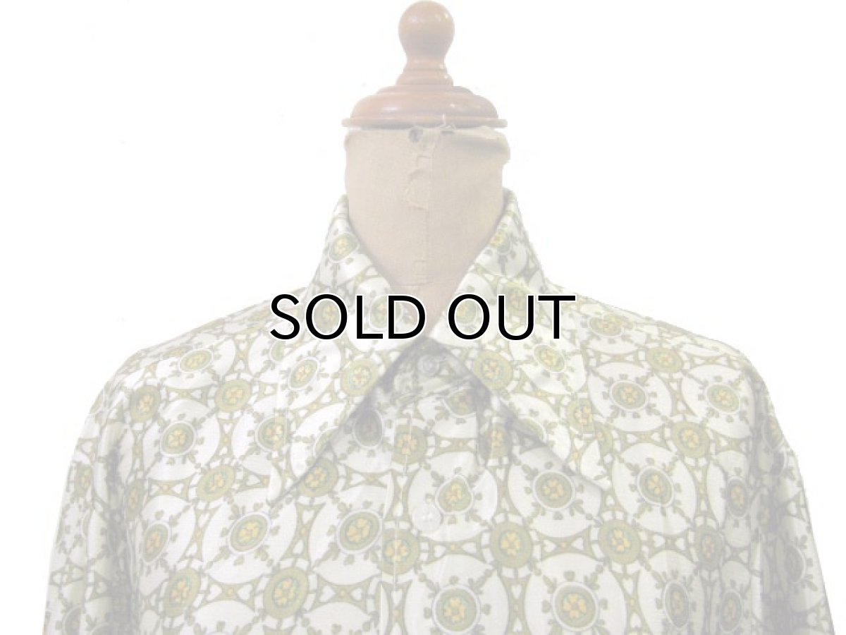 画像5: 1970's "MIDOPA" L/S Polyester Shirts YELLOW系  総柄 size S-M (表記 なし) (5)