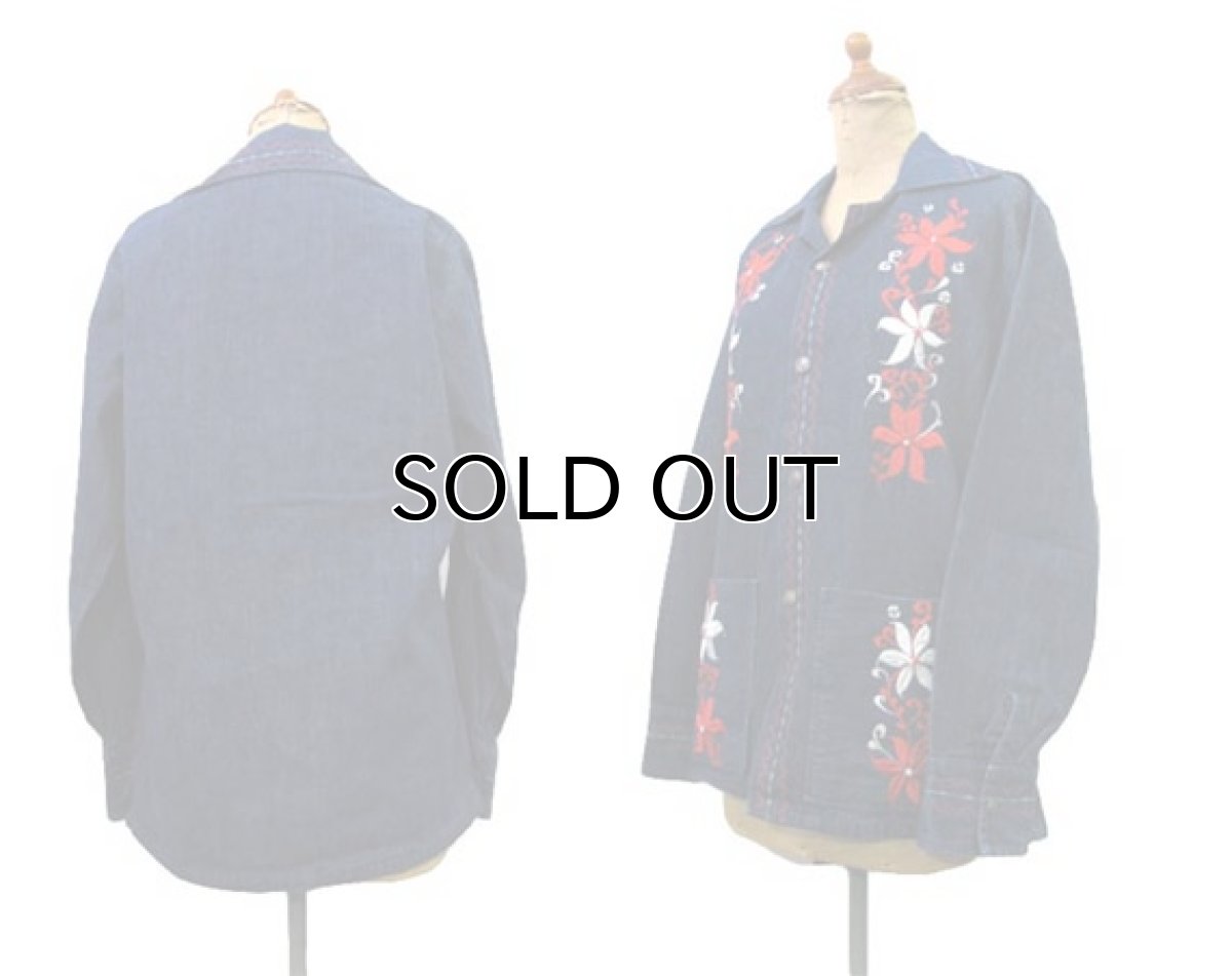 画像2: 1970's "Ruben's sa" L/S Embroidery Denim Shirts Blue Denim size S-M (表記 34) (2)
