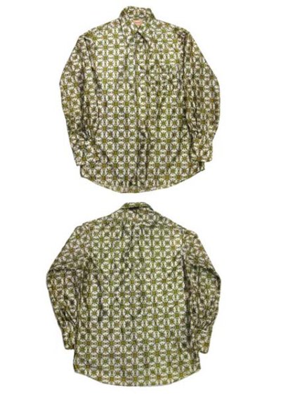 画像1: 1970's "MIDOPA" L/S Polyester Shirts　YELLOW系  総柄　size S-M (表記 なし)
