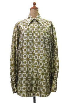 画像1: 1970's "MIDOPA" L/S Polyester Shirts　YELLOW系  総柄　size S-M (表記 なし) (1)