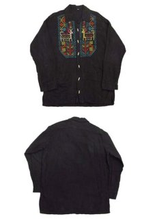 画像3: 1970's L/S Embroidery Cotton Shirts　BLACK　size M-L (表記 なし) (3)