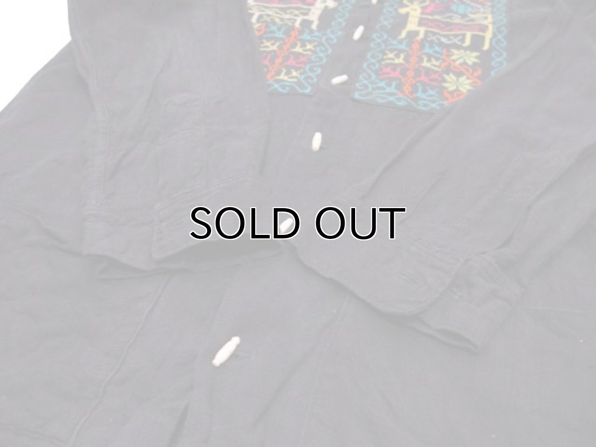 画像5: 1970's L/S Embroidery Cotton Shirts BLACK size M-L (表記 なし) (5)