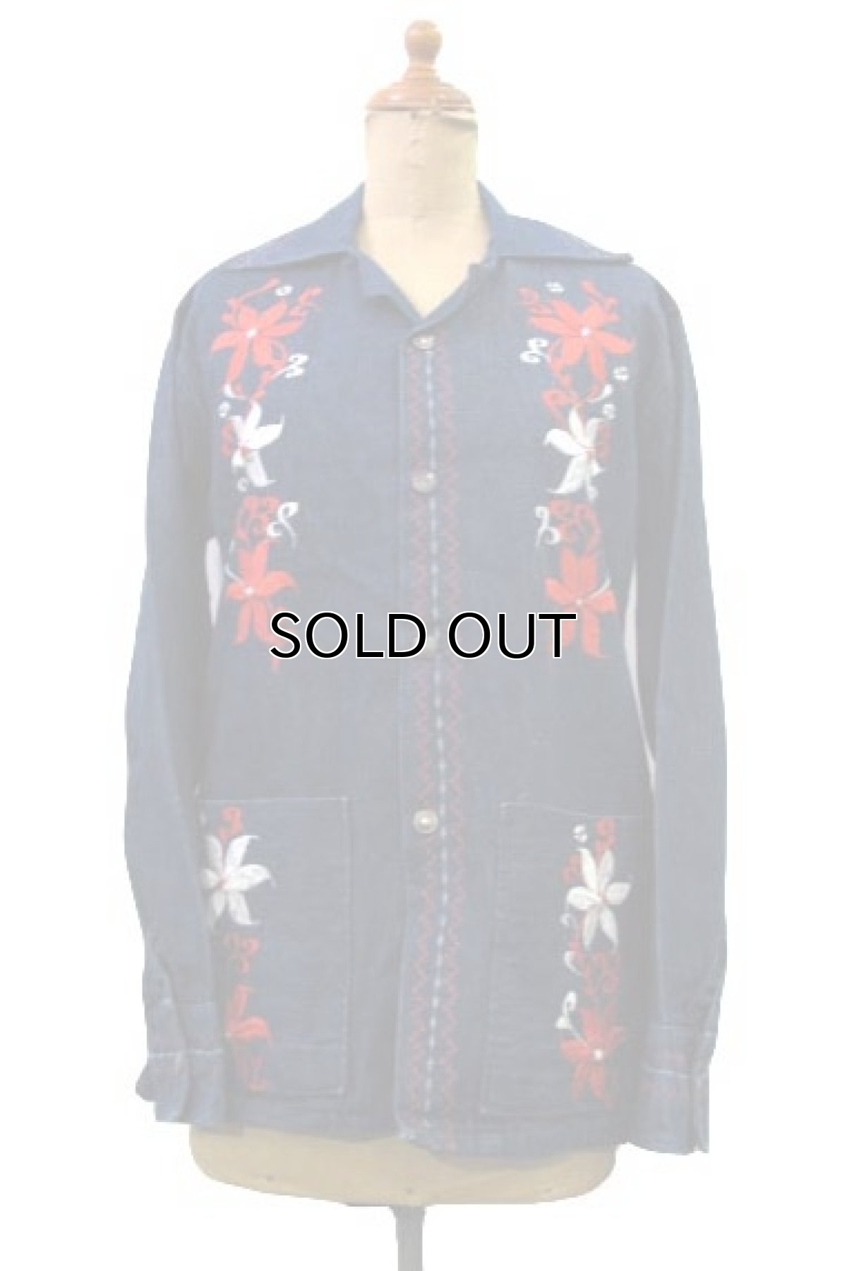 画像1: 1970's "Ruben's sa" L/S Embroidery Denim Shirts　Blue Denim　size S-M (表記 34) (1)