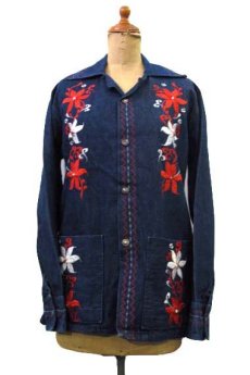画像1: 1970's "Ruben's sa" L/S Embroidery Denim Shirts　Blue Denim　size S-M (表記 34) (1)