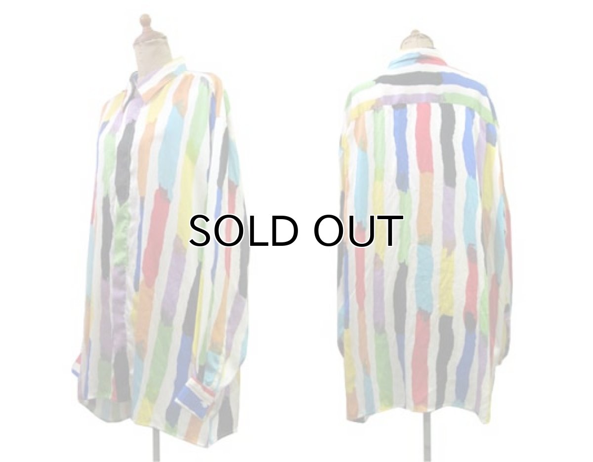 画像2: 00's~ "Genelli" Design L/S Silk Shirts　Multi color　size XL~ (表記 XXL) (2)