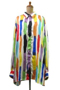 画像1: 00's~ "Genelli" Design L/S Silk Shirts　Multi color　size XL~ (表記 XXL) (1)