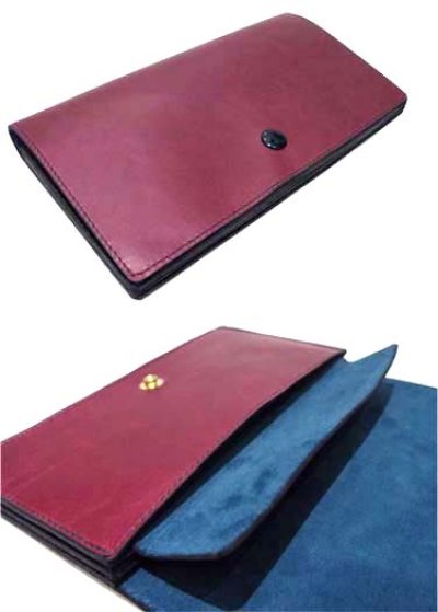 画像1: "JUTTA NEUMANN" Leather Wallet "the Waiter's Wallet"  color : Burgundy / Emerald 長財布